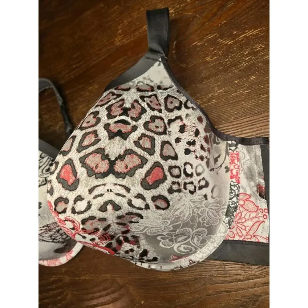 Cacique Cooling French Full Coverage Balconette 44F White Leopard Floral - Picture 2 of 9